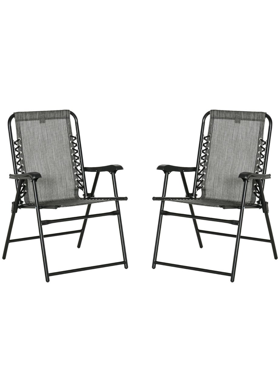 Outsunny Grey Folding Chair Set for Camping Lawn Set of 2
