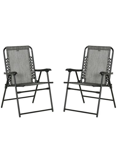Outsunny Grey Folding Chair Set for Camping Lawn Set of 2