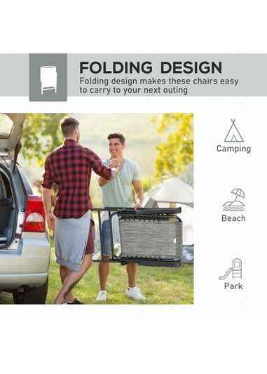 Outsunny Grey Folding Chair Set for Camping Lawn Set of 2