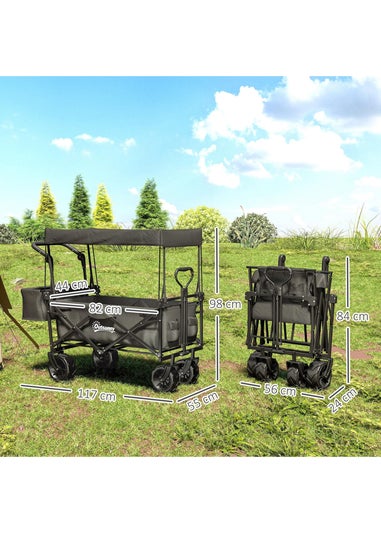 Outsunny Black Outdoor Wagon Stroller Cart with Canopy Top
