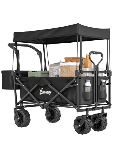 Outsunny Black Outdoor Wagon Stroller Cart with Canopy Top