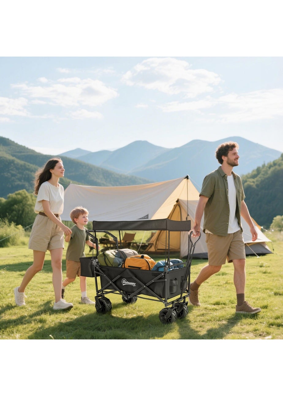 Outsunny Black Outdoor Wagon Stroller Cart with Canopy Top