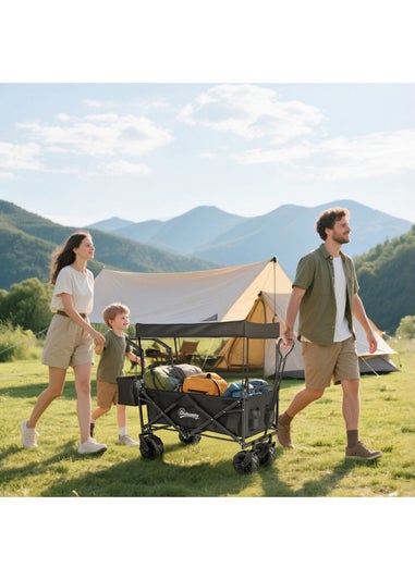 Outsunny Black Outdoor Wagon Stroller Cart with Canopy Top