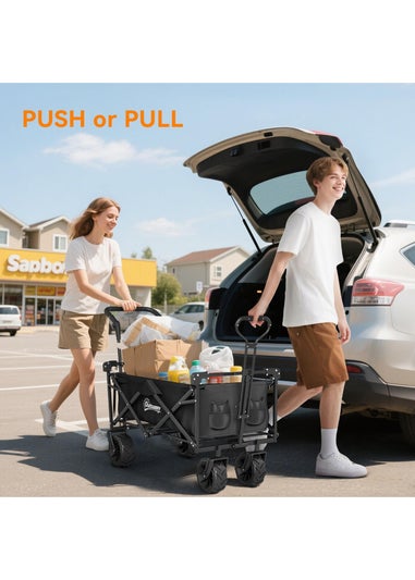 Outsunny Black Outdoor Wagon Stroller Cart with Canopy Top