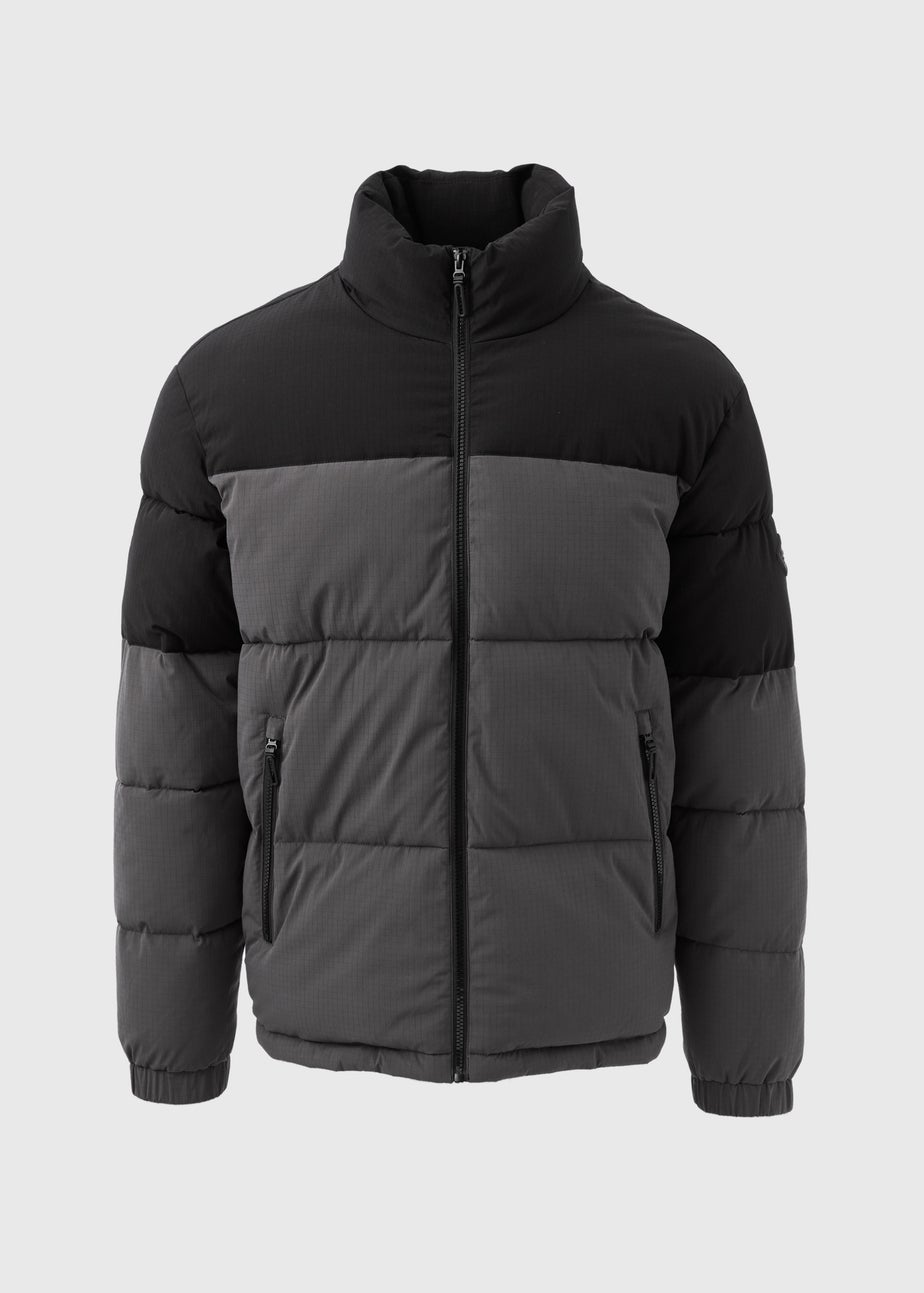 Grey Colour Block Showerproof Puffer Coat