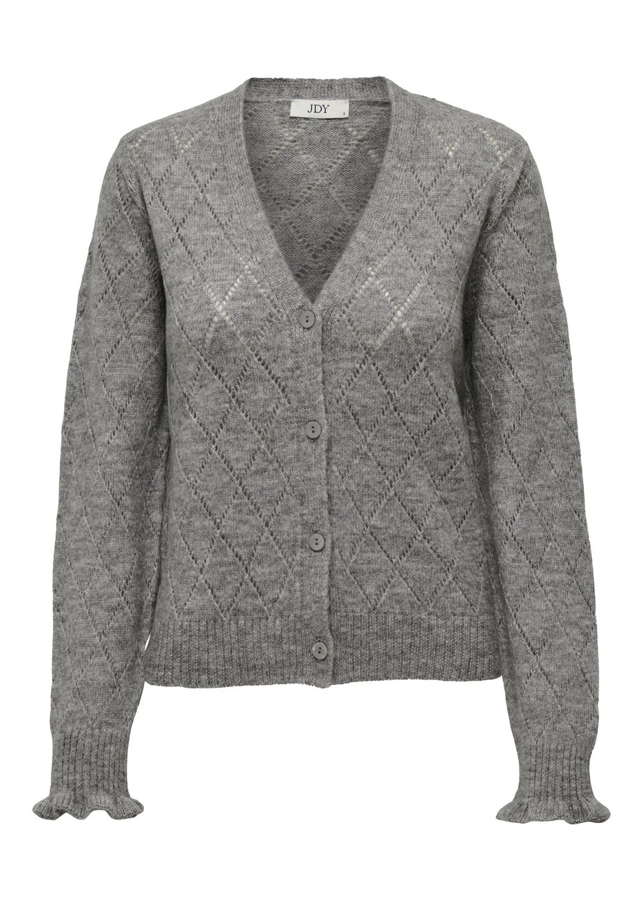 JDY Grey Knitted Frill V-Neck Cardigan
