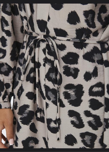 JDY Beige Animal Print Wrap Midi Dress