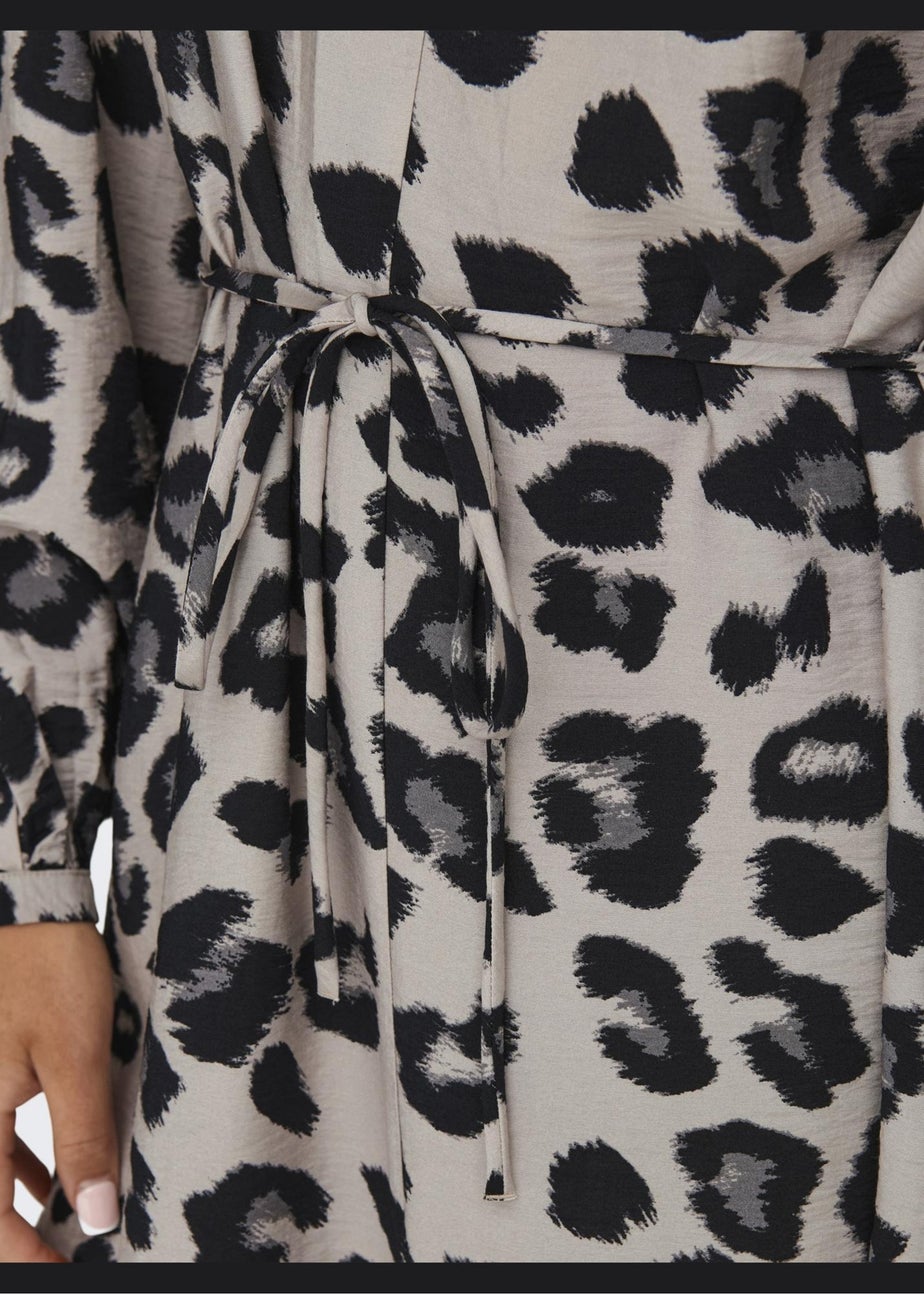 JDY Beige Animal Print Wrap Midi Dress