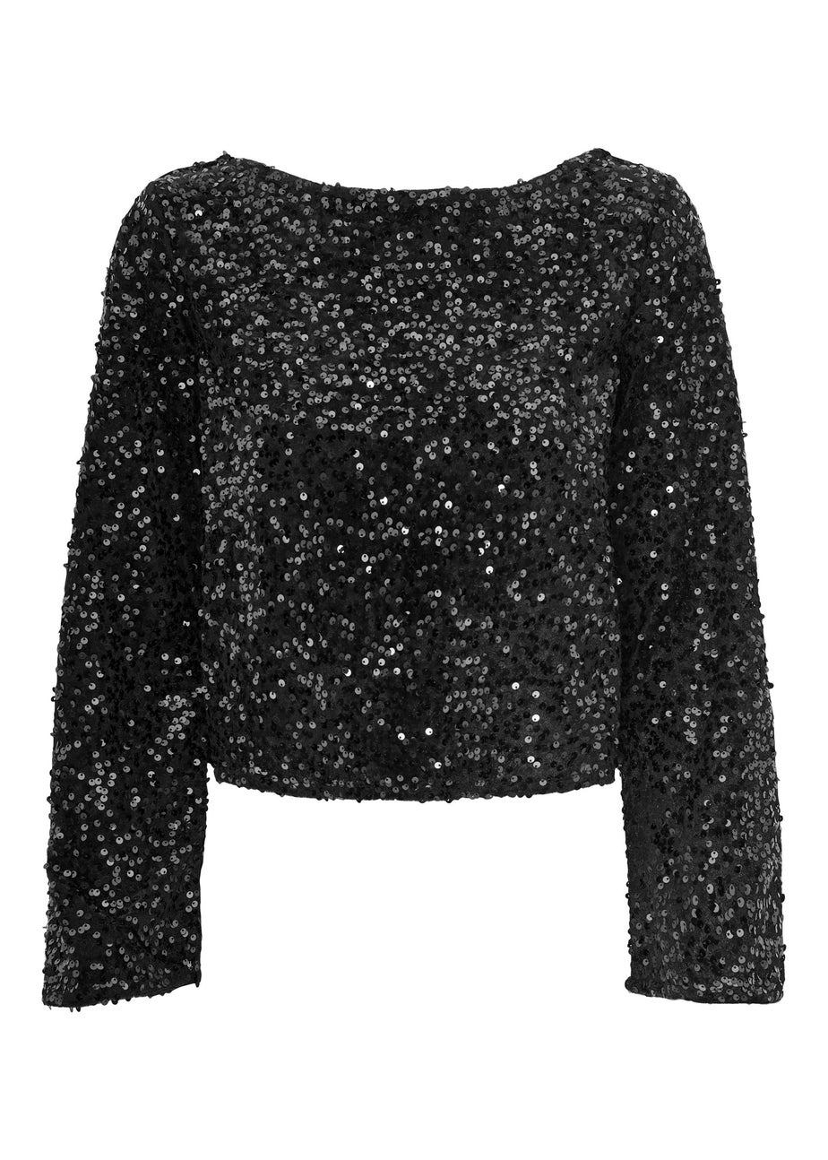 JDY Black Sequin Bow Top