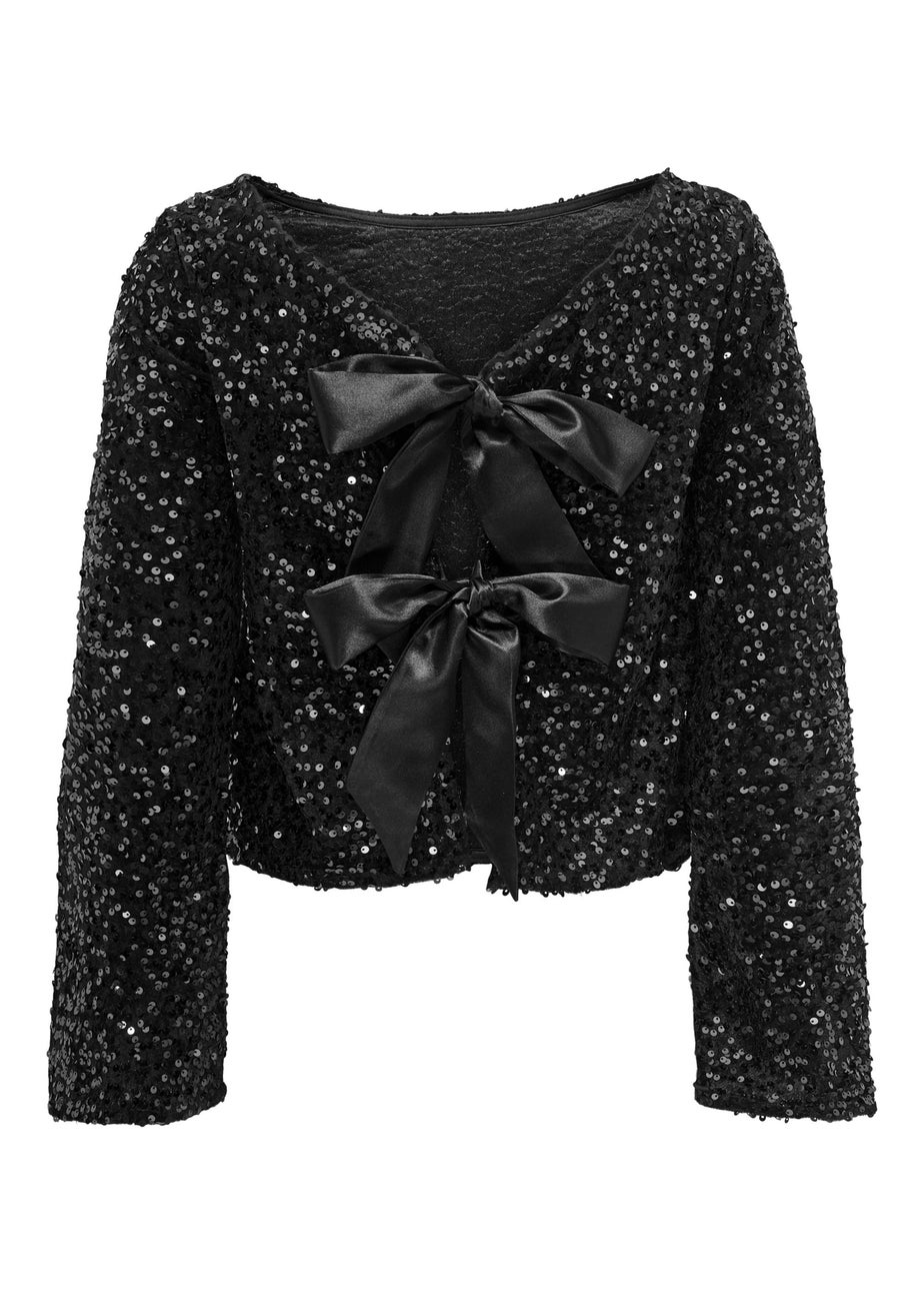 JDY Black Sequin Bow Top