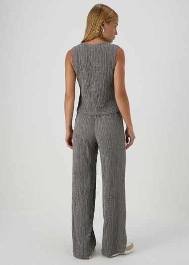 Grey Textured Wide Leg Trousers