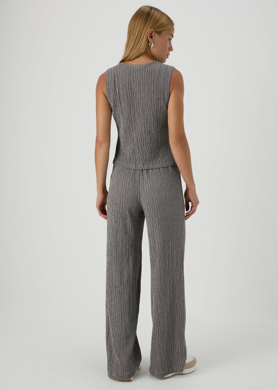 Grey Textured Wide Leg Trousers