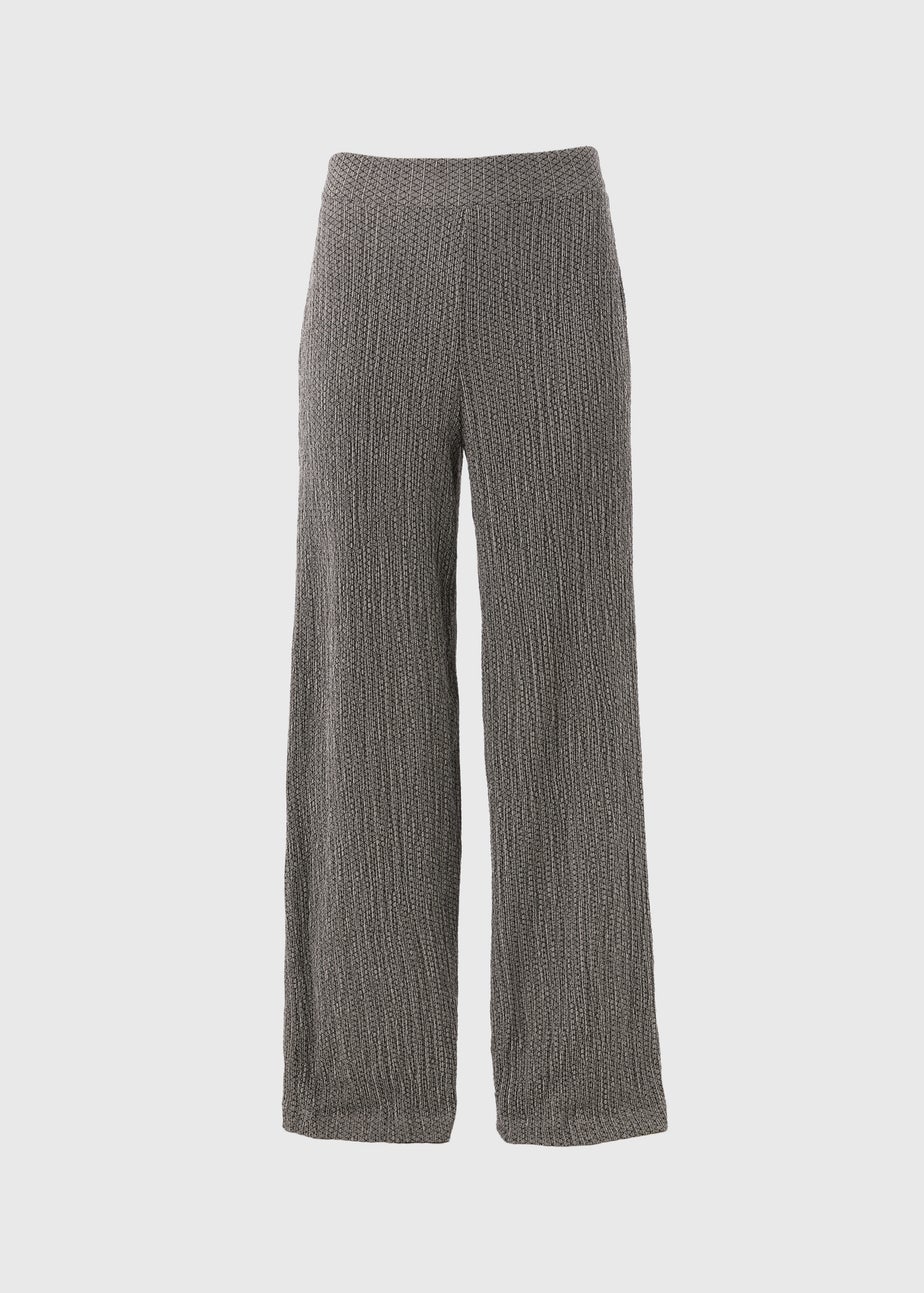 Grey Textured Wide Leg Trousers
