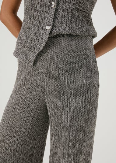 Grey Textured Wide Leg Trousers