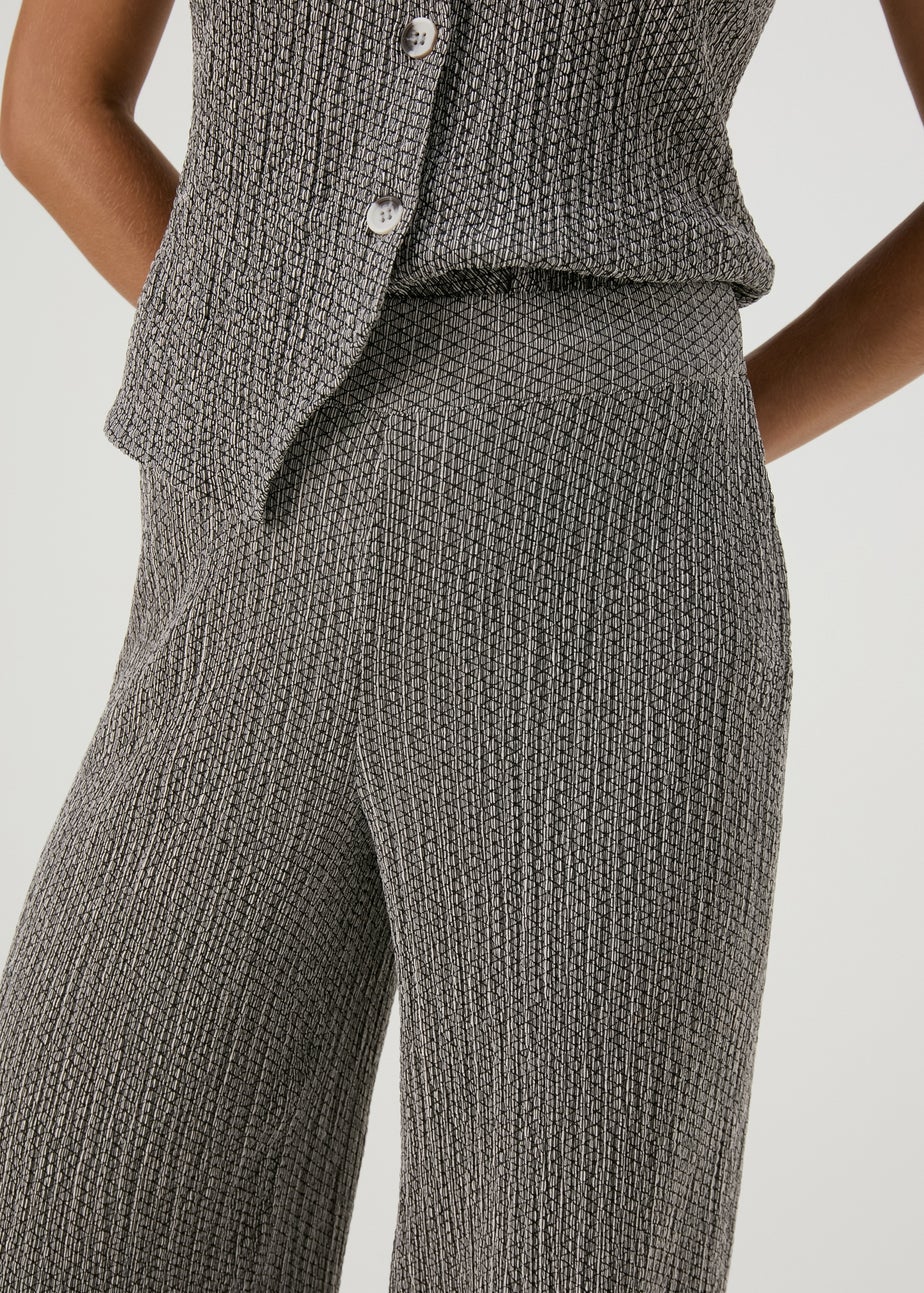Grey Textured Wide Leg Trousers