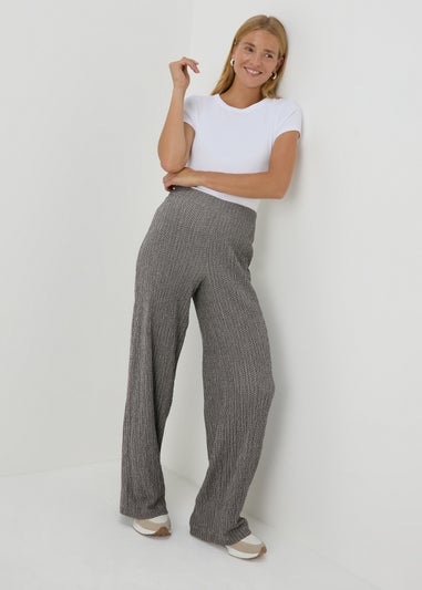 Grey Textured Wide Leg Trousers