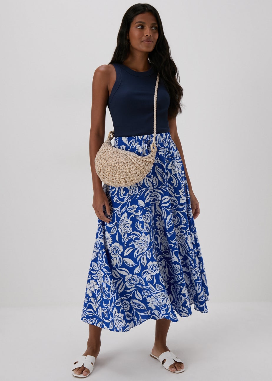 Blue Floral Midi Skirt