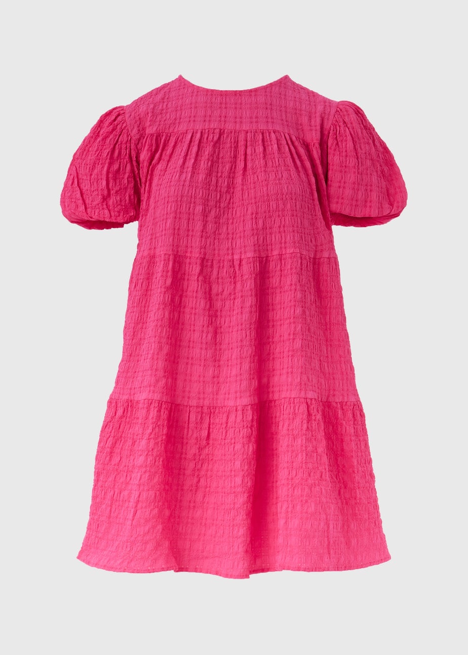 Pink Textured Smock Dress