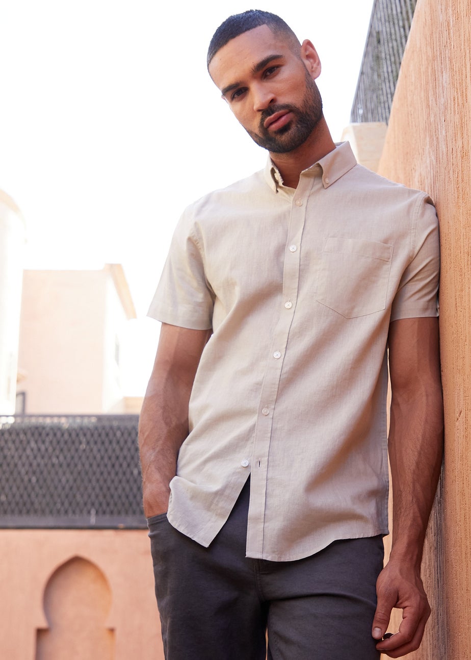 Threadbare Stone Cotton-Linen Blend Short-Sleeve Shirt