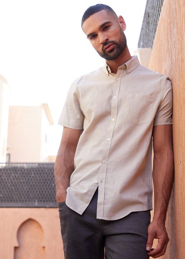 Threadbare Stone Cotton-Linen Blend Short-Sleeve Shirt