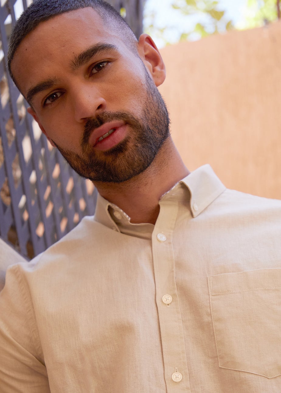 Threadbare Stone Cotton-Linen Blend Short-Sleeve Shirt