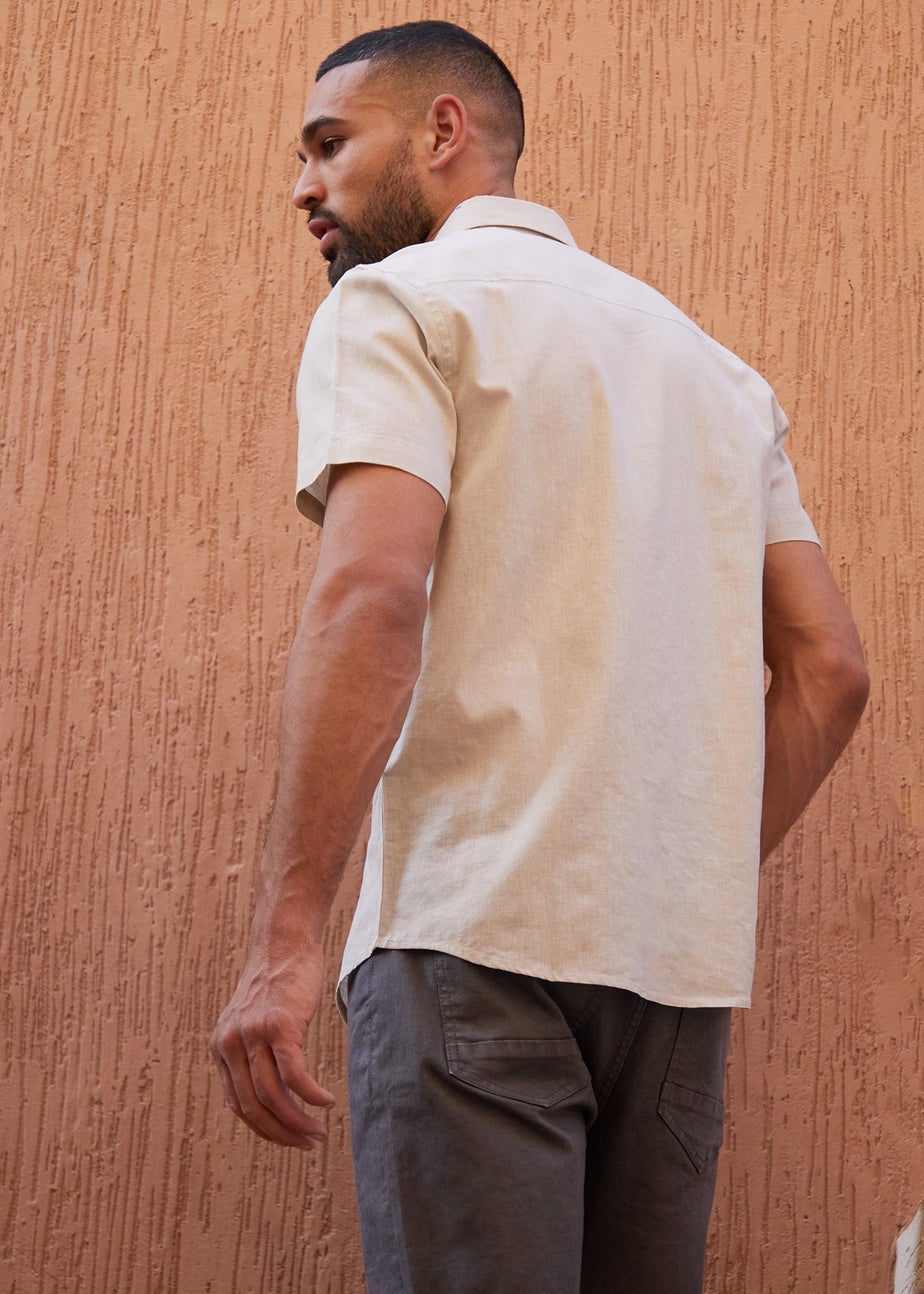 Threadbare Stone Cotton-Linen Blend Short-Sleeve Shirt