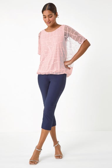 Roman Light Pink Abstract Check Print Blouson Top