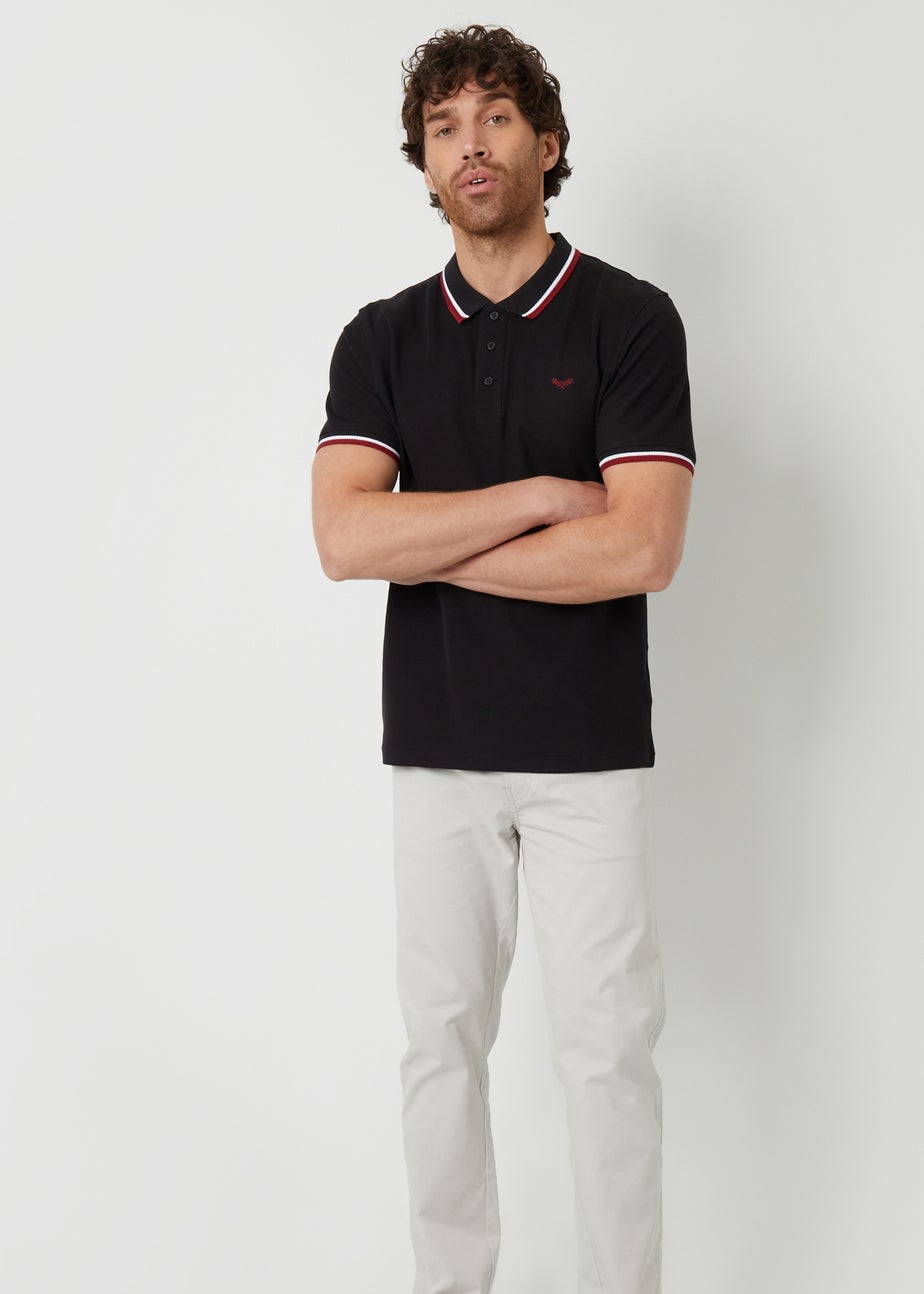 Threadbare Black Herringbone Tipping Cotton Pique Polo Shirt