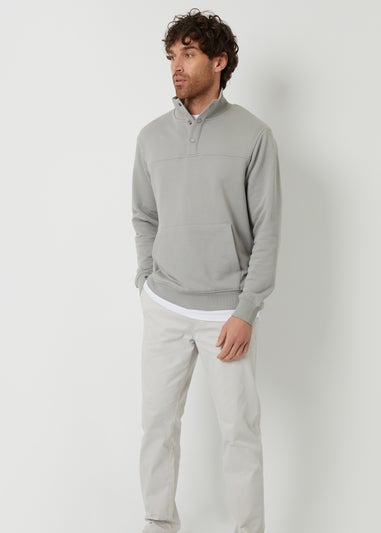 Threadbare Grey Quarter Popper Funnel Neck Jumper