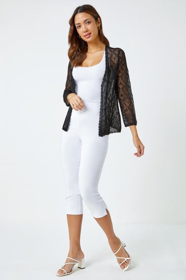 Roman Black Knitted Crochet Shimmer Shrug