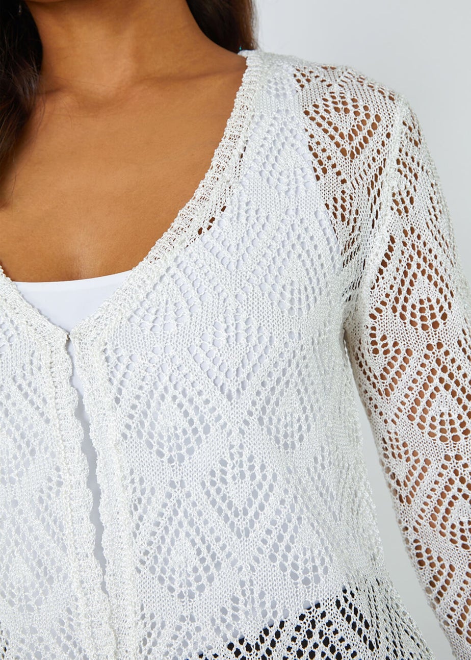 Roman Ivory Knitted Crochet Shimmer Shrug