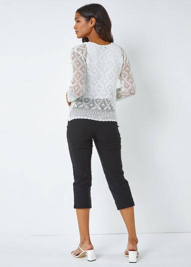 Roman Ivory Knitted Crochet Shimmer Shrug