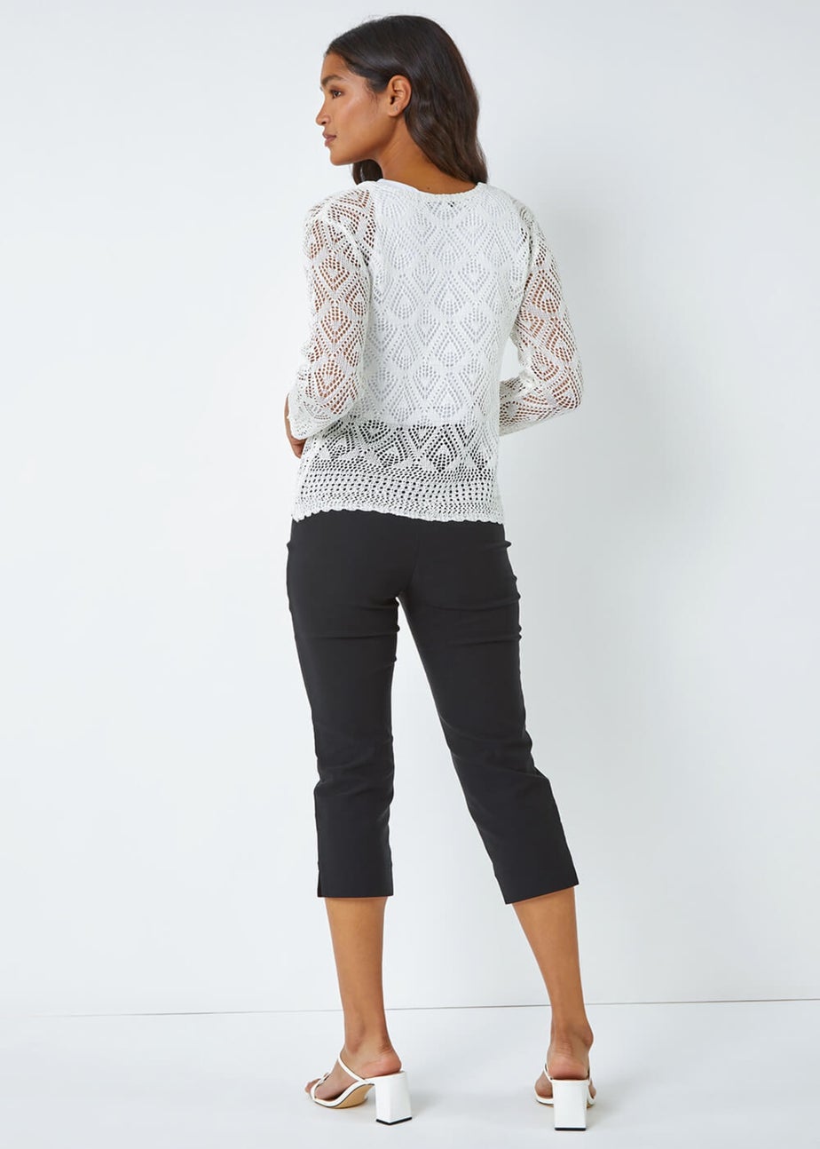 Roman Ivory Knitted Crochet Shimmer Shrug