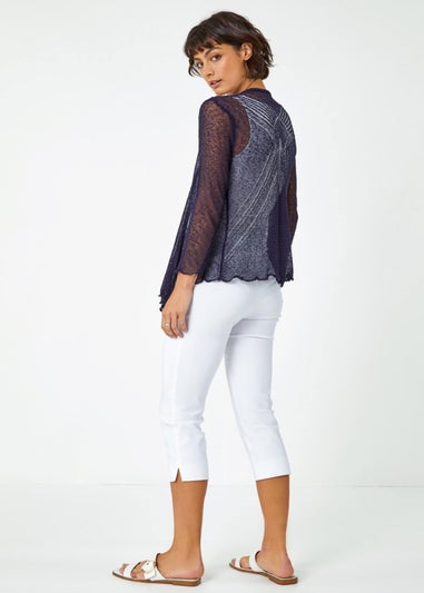 Roman Navy Textured Pointelle Detail Shrug