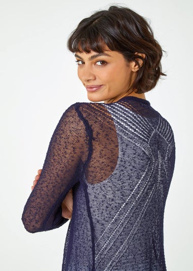 Roman Navy Textured Pointelle Detail Shrug