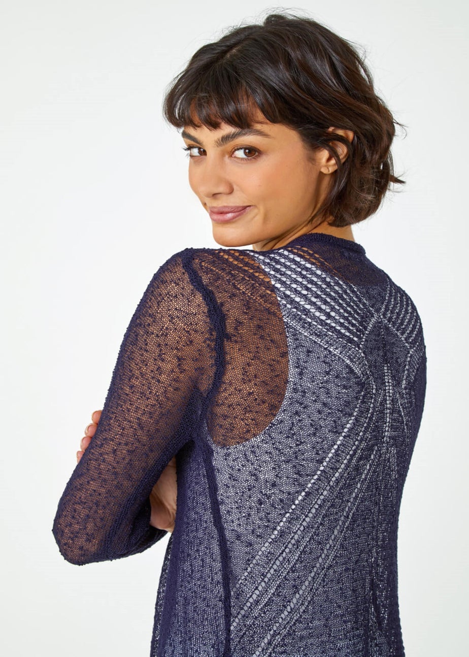 Roman Navy Textured Pointelle Detail Shrug