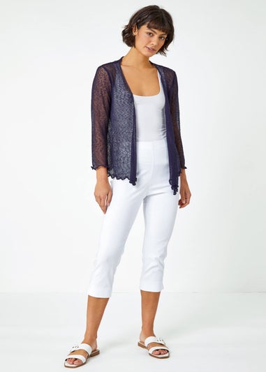 Roman Navy Textured Pointelle Detail Shrug