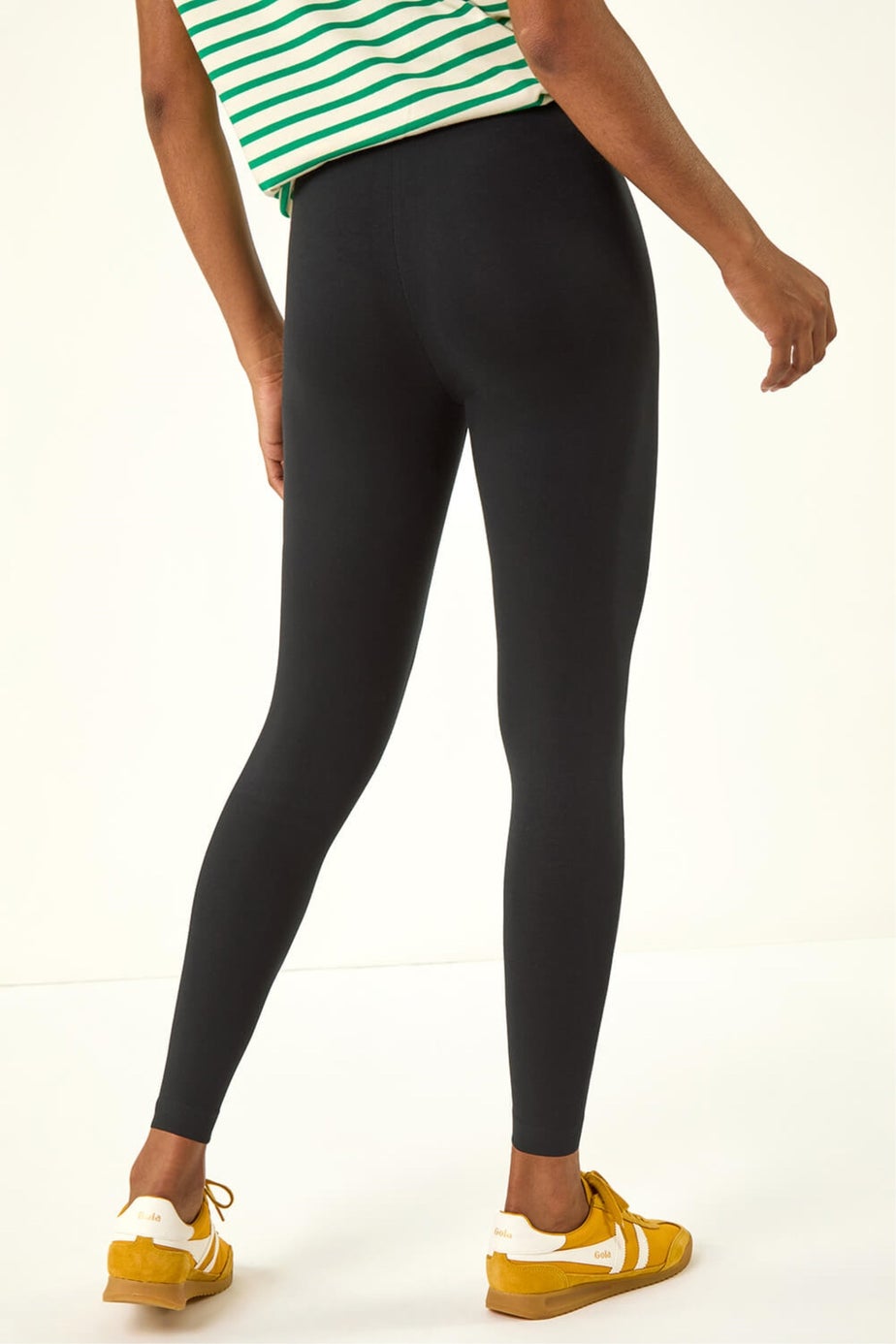 Roman Black Elastic Waist Stretch Cropped Leggings