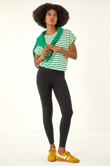 Roman Black Elastic Waist Stretch Cropped Leggings