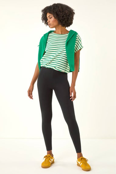 Roman Black Elastic Waist Stretch Cropped Leggings