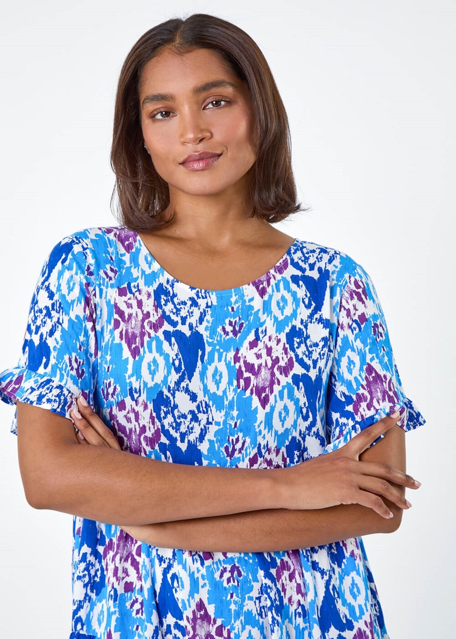 Roman Blue Aztec Print Tiered Smock Dress