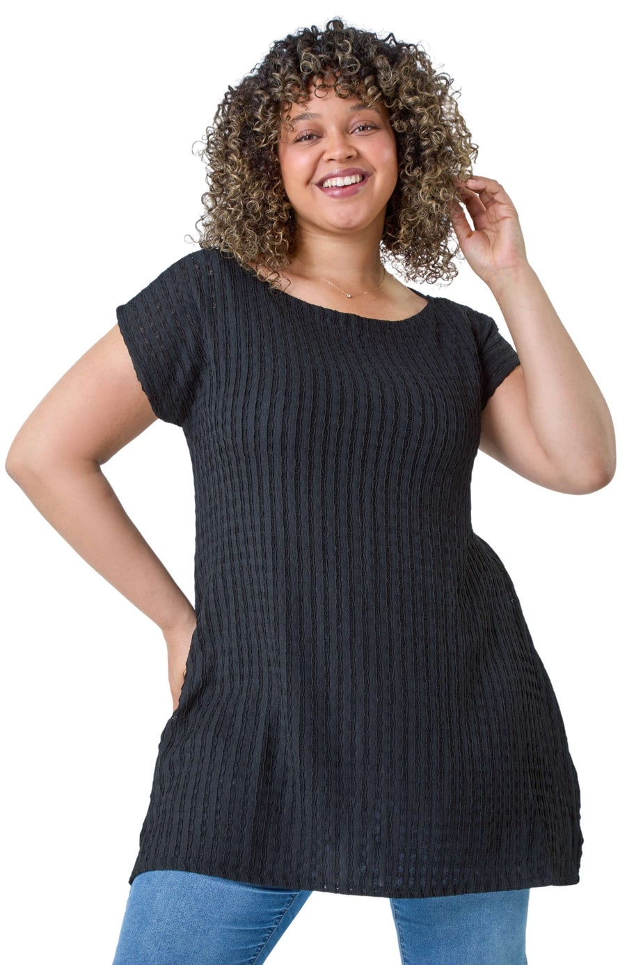 Roman Black Curve Textured Short Sleeve T-Shirt