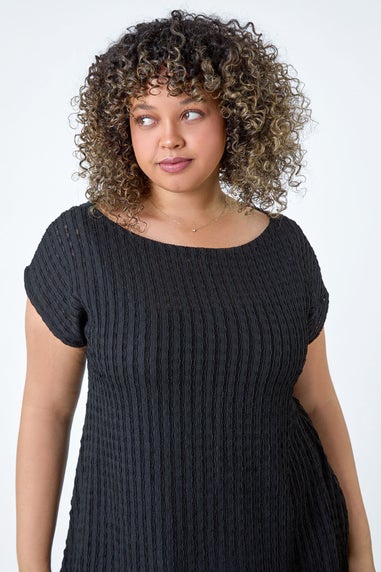 Roman Black Curve Textured Short Sleeve T-Shirt