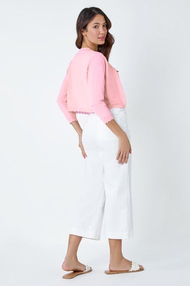 Roman Light Pink Scalloped Edge Stretch Knit Shrug
