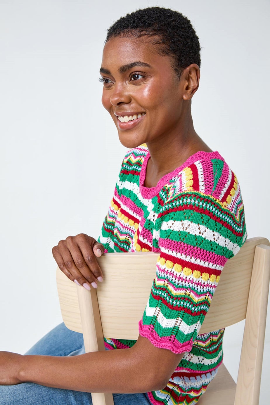 Roman Pink Wave Print Knitted Cotton Top