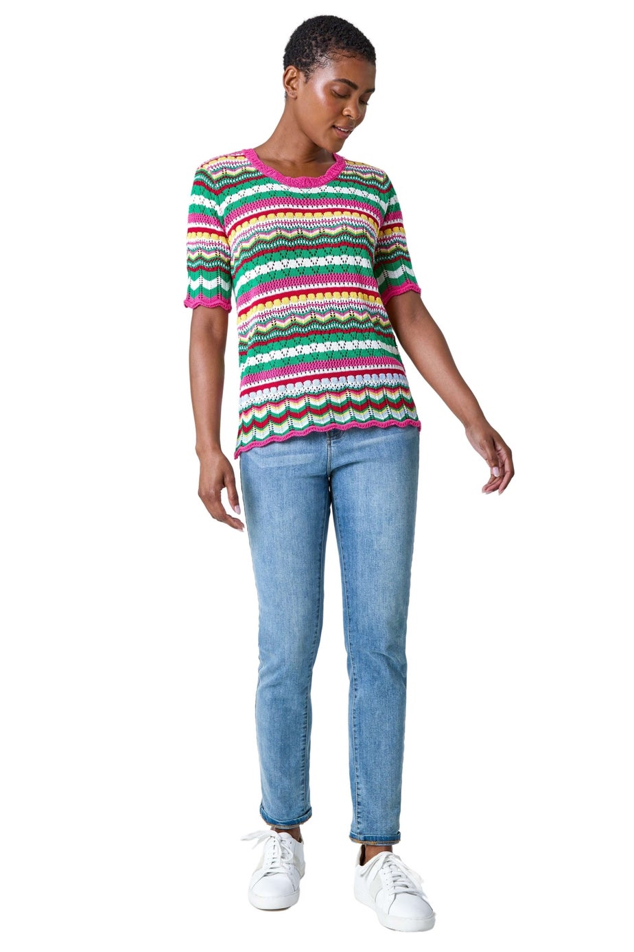 Roman Pink Wave Print Knitted Cotton Top