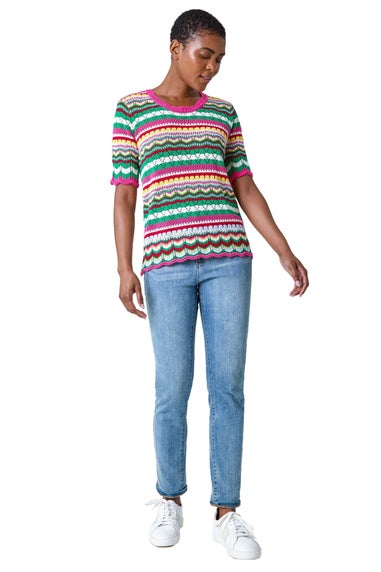 Roman Pink Wave Print Knitted Cotton Top