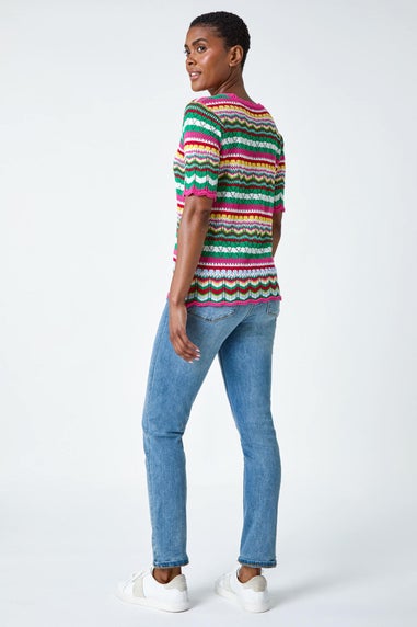 Roman Pink Wave Print Knitted Cotton Top