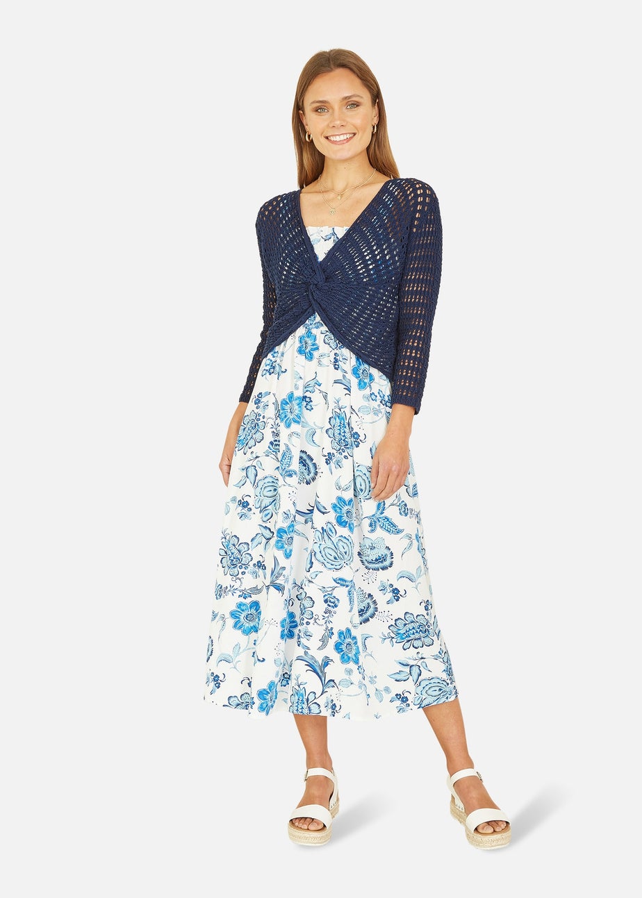 Yumi Navy Crochet Cotton Twisted Bolero Top