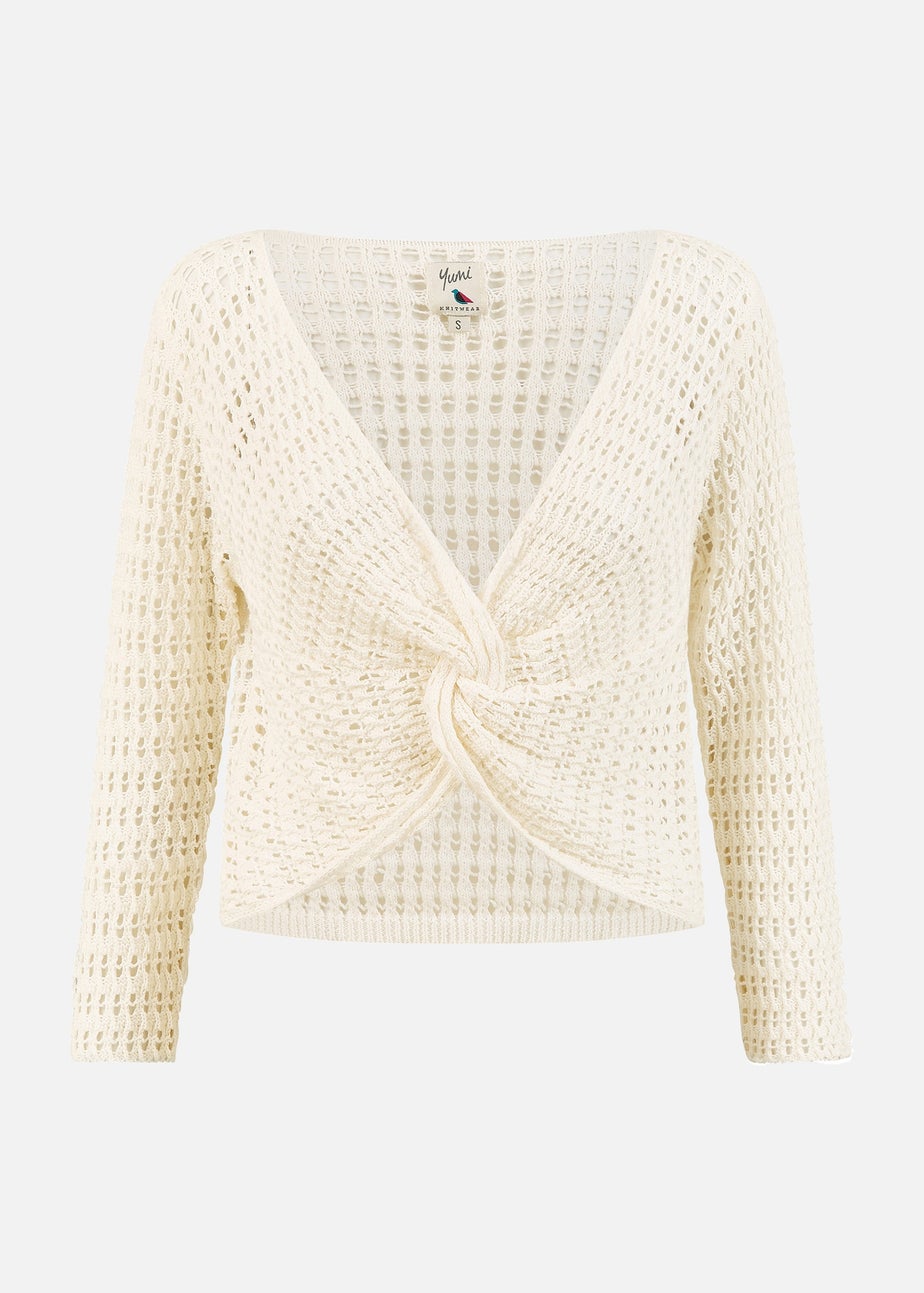 Yumi Ivory Crochet Cotton Twisted Bolero Top